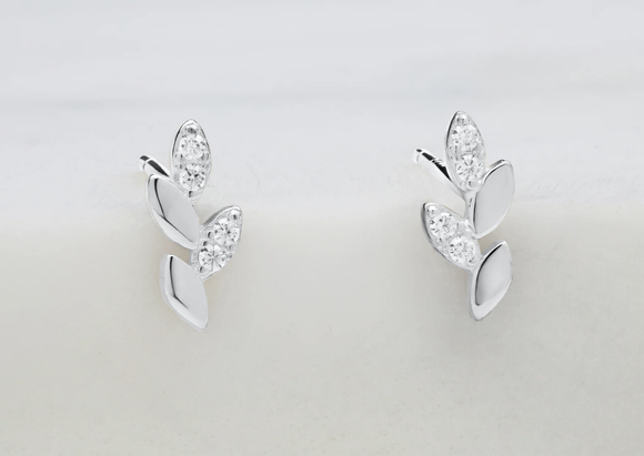 Zafino Earrings - Crystal Leaf Stud - Silver