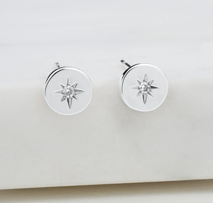 Zafino Earrings - Crystal Disk Stud - Silver