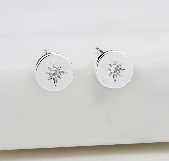 Zafino Earrings - Crystal Disk Stud - Silver