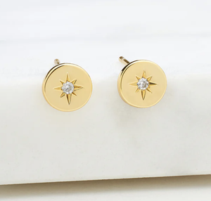 Zafino Earrings - Crystal Disk Stud - Gold