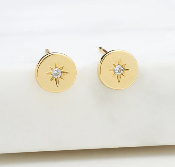 Zafino Earrings - Crystal Disk Stud - Gold