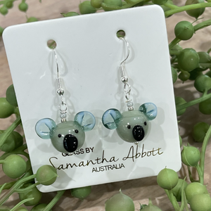 Samantha Abbott Glass Earrings - Green Koala