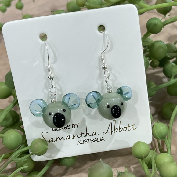 Samantha Abbott Glass Earrings - Green Koala