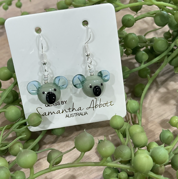 Samantha Abbott Glass Earrings - Green Koala