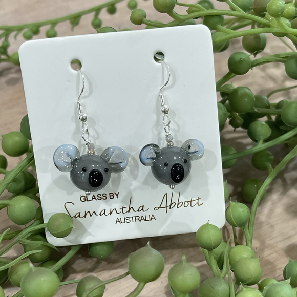 Samantha Abbott Glass Earrings - Grey Koala