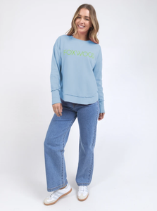 Foxwood Simplified Metallic Crew - Light Blue with Lime