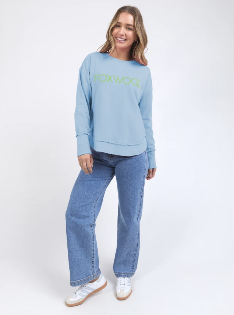 Foxwood Simplified Metallic Crew - Light Blue with Lime