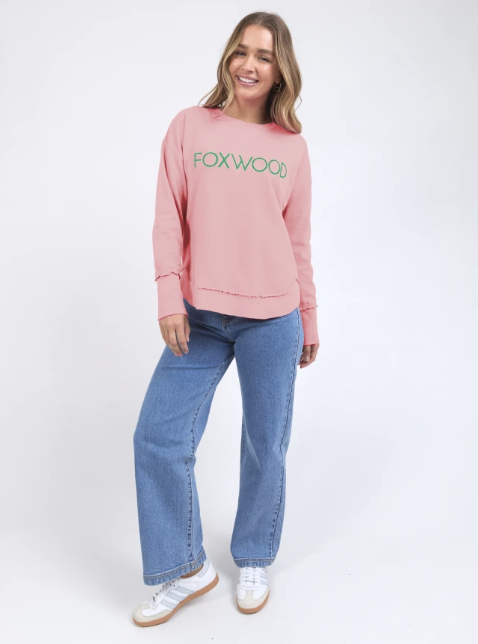 Foxwood Simplified Metallic Crew - Pink with Emerald Green