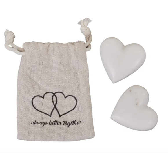 You & Me S/2 Marble Hearts 5cm White