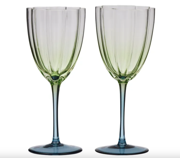 Lotti S/2 Tulip Wine Glass 8x22cm Gn/Bl