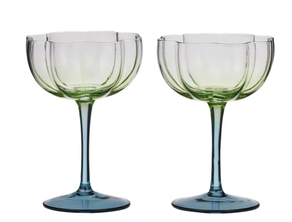 Lotti S/2 Tulip Glass 11x15cm Green/Blue