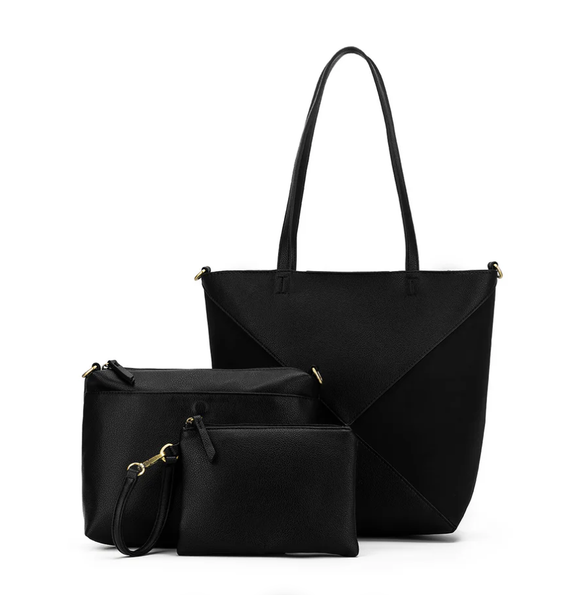 Black Caviar Renee 3 Piece Suedette Handbag - Black