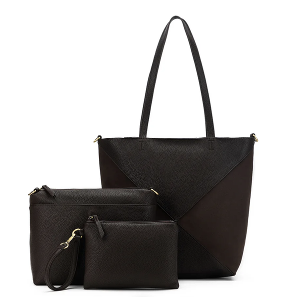 Black caviar Renee 3 Piece Suedette Handbag - Coco