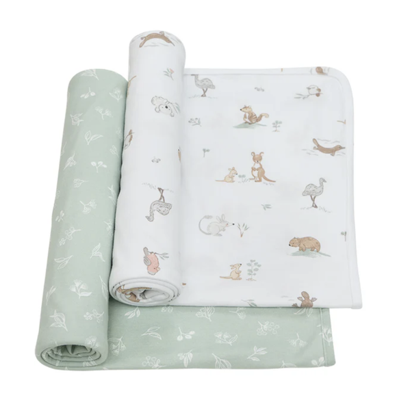 2 Pack Organic Swaddle Wraps - Australiana