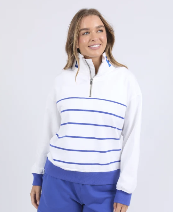 Foxwood College Stripe Zip Crew - What & Blue