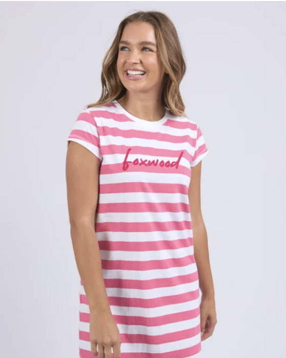 Foxwood Signature Stripe Tee Dress - Hot pink/ White