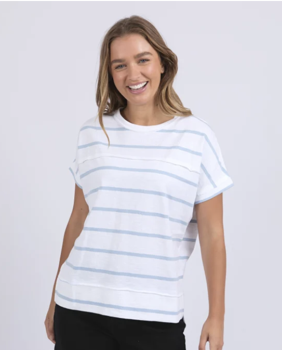 Foxwood Allison Stripe Tee - White/ Sky Blue