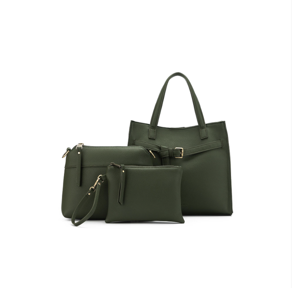 Black Caviar Designs 3 Piece Handbag Kellye - Dark Olive