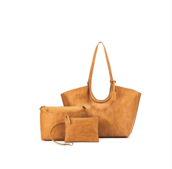 Black Caviar Design Cielo 3 Piece Handbag Tote - Tan