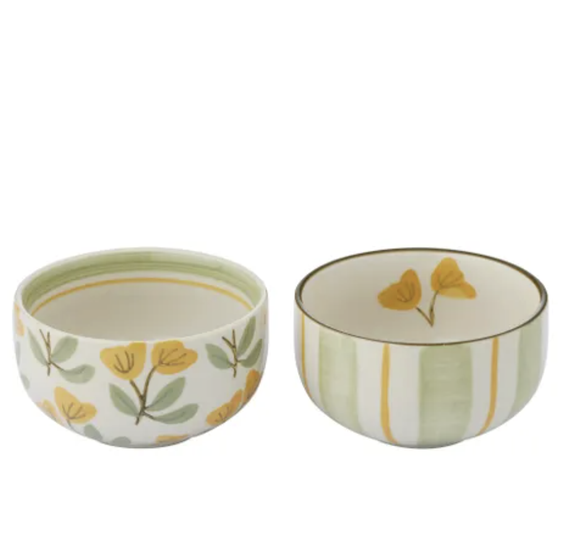Gwen Ceramic Bowls – Green/Yellow 2 Asst