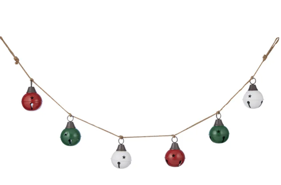 6pc Bell Garland Metal 140cm Red/Wht/Grn