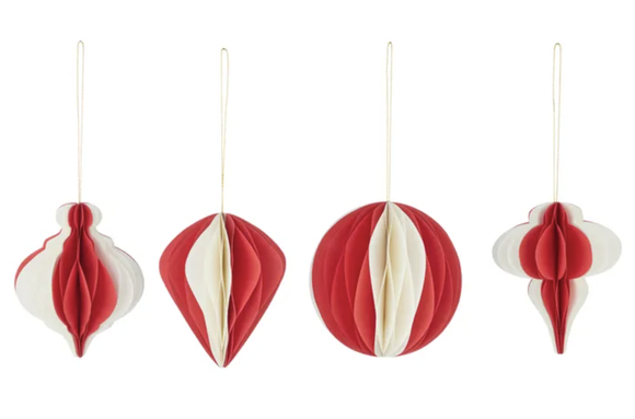 Hanging Paper Decorations  12x12cm Wh/Red 4pack