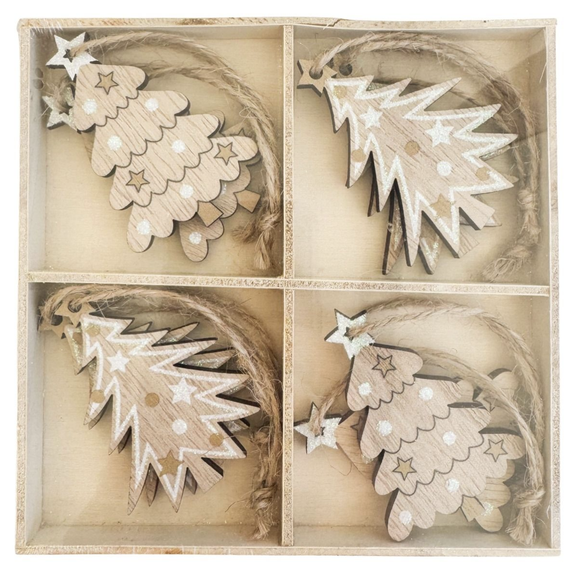 Tree Cutout Gift tag ornament White & Natural 6cm