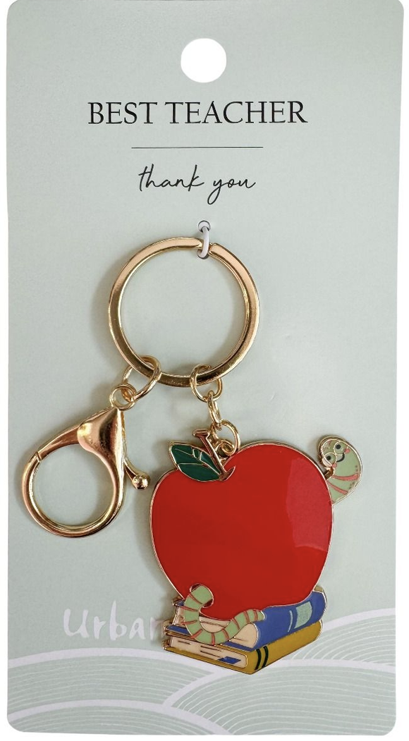 Worm & Apple Best Teacher Keyring Red