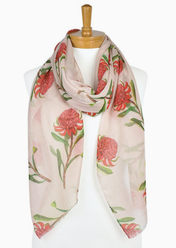 Waratah Flower Scarf - Beige