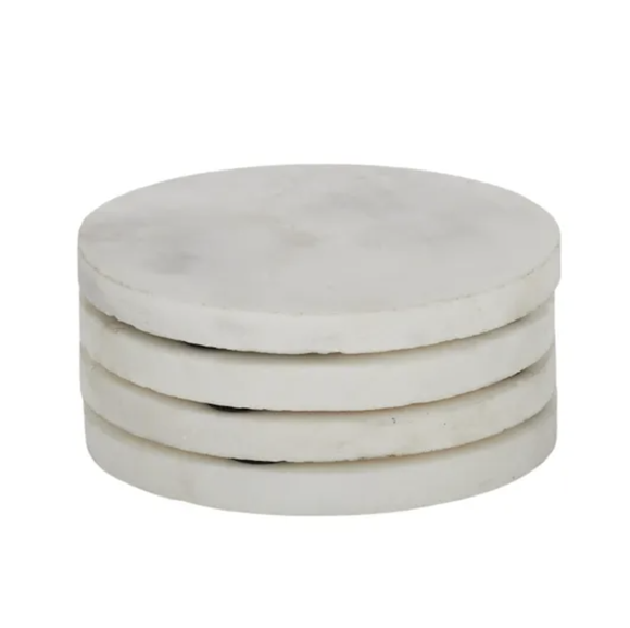 Neo Set of 4 Round Marble Coaster 10cm White