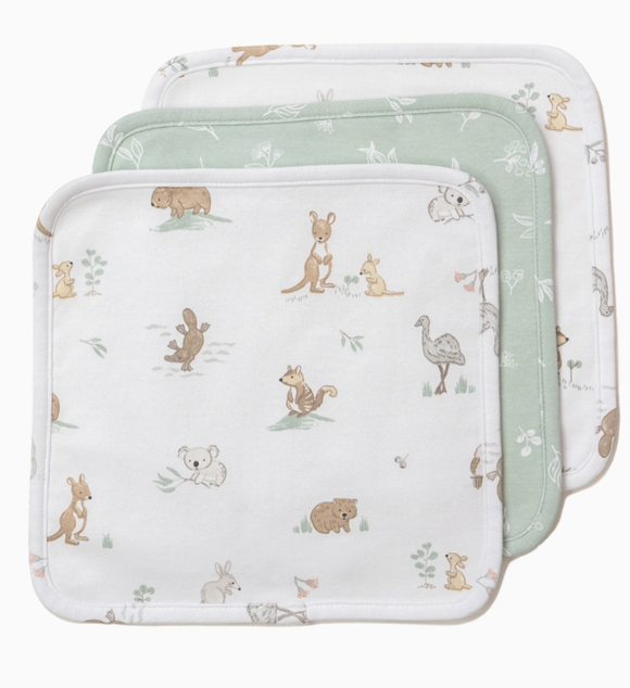 3 Pack Organic Wash Cloths - Australiana