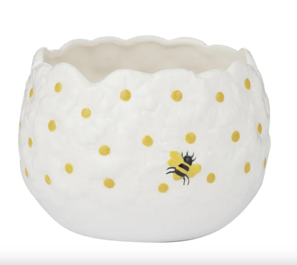 Daisy Ceramic Pot 17x12cm White/Yellow