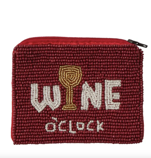 WineTime Beaded Coin Purse 12x9cm Russet