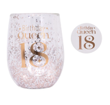 Celebration 18th Glitter Stemless Glass & Badge Set