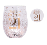 Celebration 21st Glitter Stemless Glass & Badge Set