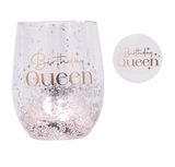 Celebration Birthday Queen  Glitter Stemless Glass & Badge Set
