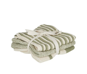 Amy Cotton Knit Wash Cloth 3pk - Moss