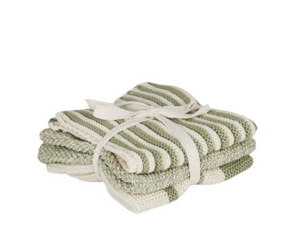 Amy Cotton Knit Wash Cloth 3pk - Moss