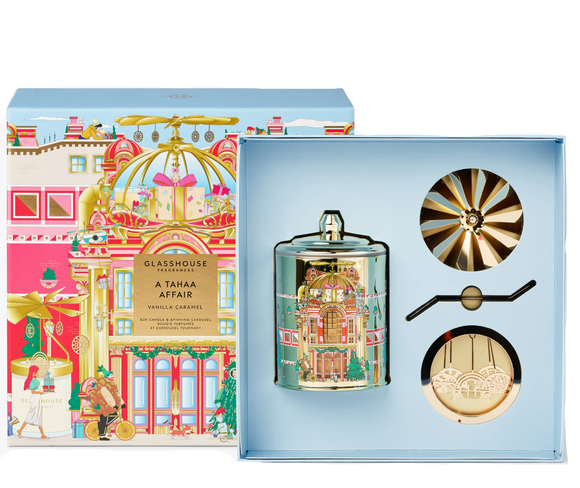 GLASSHOUSE FRAGRANCES A Tahaa Affair 380g With Spinning Carrousel Triple Scented Candle