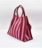 Vertical Stripe Crossbody Tote Bag - Burgundy
