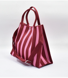 Vertical Stripe Crossbody Tote Bag - Burgundy