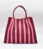 Vertical Stripe Crossbody Tote Bag - Burgundy
