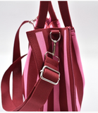 Vertical Stripe Crossbody Tote Bag - Burgundy