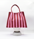 Vertical Stripe Crossbody Tote Bag - Burgundy
