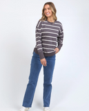 Foxwood Farrah Stripe Long Sleeve - Dark Grey/Vintage White Stripe