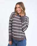 Foxwood Farrah Stripe Long Sleeve - Dark Grey/Vintage White Stripe