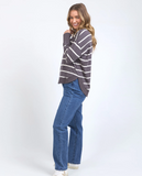 Foxwood Farrah Stripe Long Sleeve - Dark Grey/Vintage White Stripe
