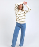 Foxwood Farrah Stripe Long Sleeve - Vintage White/Olive