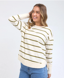 Foxwood Farrah Stripe Long Sleeve - Vintage White/Olive
