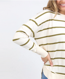 Foxwood Farrah Stripe Long Sleeve - Vintage White/Olive